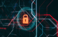 Graphic of a blue digital padlock.