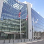 Securities and Exchange Commission, SEC, Building in Washington DC. The SEC regulates stocks and bonds and related financial activities.