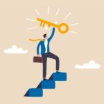 Illustration showing business person holding a key.