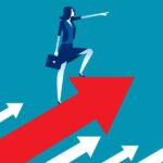 Illustration showing woman business leader showing the way.