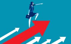 Illustration showing woman business leader showing the way.