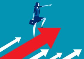 Illustration showing woman business leader showing the way.