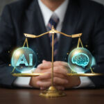 AI ethics and legal concepts artificial intelligence law and online technology of legal regulations Controlling artificial intelligence technology is a high risk.