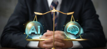AI too risky for some legal and compliance tasks AI ethics and legal concepts artificial intelligence law and online technology of legal regulations Controlling artificial intelligence technology is a high risk.