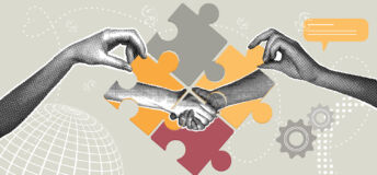 Concept of partnership, sponsorship, agreement, contract conclusion using puzzle pieces.
