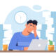 A vector illustration of a man overloaded at work