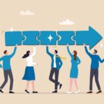 Illustration of the concept of people collaborating on a business deal.