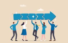 Collaborative IR Illustration of the concept of people collaborating on a business deal.