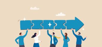 Illustration of the concept of people collaborating on a business deal.