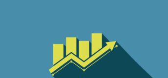 A green bar chart showing upwards growth