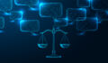 Scales made of digital code represent legal technology