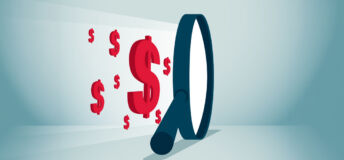 An illustration of a magnifying glass on a series of USD signs