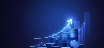 Blue money business graph finance chart diagram on economy 3d coin background with growth financial data concept or investment market profit bar and success market stock technology currency report.